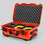 Angle view of Orange Color Canon C400 Camera Carry-on Case and Yellow Layer Custom Foam Insert