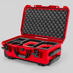 Angle view of Red Color Canon C400 Camera Carry-on Case and Red Layer Custom Foam Insert