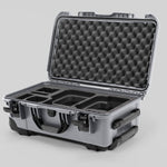 Angle view of Silver Color Canon C400 Camera Carry-on Case and Black Layer Custom Foam Insert