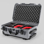 Angle view of Silver Color Canon C400 Camera Carry-on Case and Red Layer Custom Foam Insert