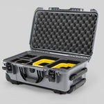 Angle view of Silver Color Canon C400 Camera Carry-on Case and Yellow Layer Custom Foam Insert
