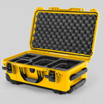 Angle view of Yellow Color Canon C400 Camera Carry-on Case and Black Layer Custom Foam Insert
