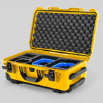 Angle view of Yellow Color Canon C400 Camera Carry-on Case and Blue Layer Custom Foam Insert