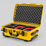 Angle view of Yellow Color Canon C400 Camera Carry-on Case and Red Layer Custom Foam Insert