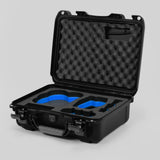 Angled view of DJI Avata 2 Fly More Combo Black Color Waterproof Hard Case and Custom Foam Insert with a Blue Layer