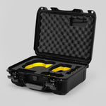 Angled view of DJI Avata 2 Fly More Combo Black Color Waterproof Hard Case and Custom Foam Insert with a Yellow Layer