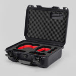 Angled view of DJI Avata 2 Fly More Combo Graphite Color Waterproof Hard Case and Custom Foam Insert with a Red Layer
