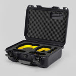 Angled view of DJI Avata 2 Fly More Combo Graphite Color Waterproof Hard Case and Custom Foam Insert with a Yellow Layer