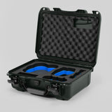 Angled view of DJI Avata 2 Fly More Combo Olive Color Waterproof Hard Case and Custom Foam Insert with a Blue Layer