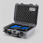 Angled view of DJI Avata 2 Fly More Combo Silver Color Waterproof Hard Case and Custom Foam Insert with a Blue Layer