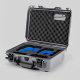 Angled view of DJI Avata 2 Fly More Combo Silver Color Waterproof Hard Case and Custom Foam Insert with a Blue Layer