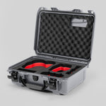 Angled view of DJI Avata 2 Fly More Combo Silver Color Waterproof Hard Case and Custom Foam Insert with a Red Layer