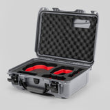 Angled view of DJI Avata 2 Fly More Combo Silver Color Waterproof Hard Case and Custom Foam Insert with a Red Layer