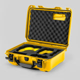 Angled view of DJI Avata 2 Fly More Combo Yellow Color Waterproof Hard Case and Custom Foam Insert with a Yellow Layer