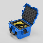 Angled view of DJI Zenmuse H30T Blue Color Storage and Carrying Case and Custom Foam Insert with a Yellow Layer