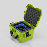 Angled view of DJI Zenmuse H30T Lime Color Storage and Carrying Case and Custom Foam Insert with a Blue Layer
