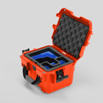 Angled view of DJI Zenmuse H30T Orange Color Storage and Carrying Case and Custom Foam Insert with a Blue Layer