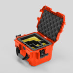 Angled view of DJI Zenmuse H30T Orange Color Storage and Carrying Case and Custom Foam Insert with a Yellow Layer