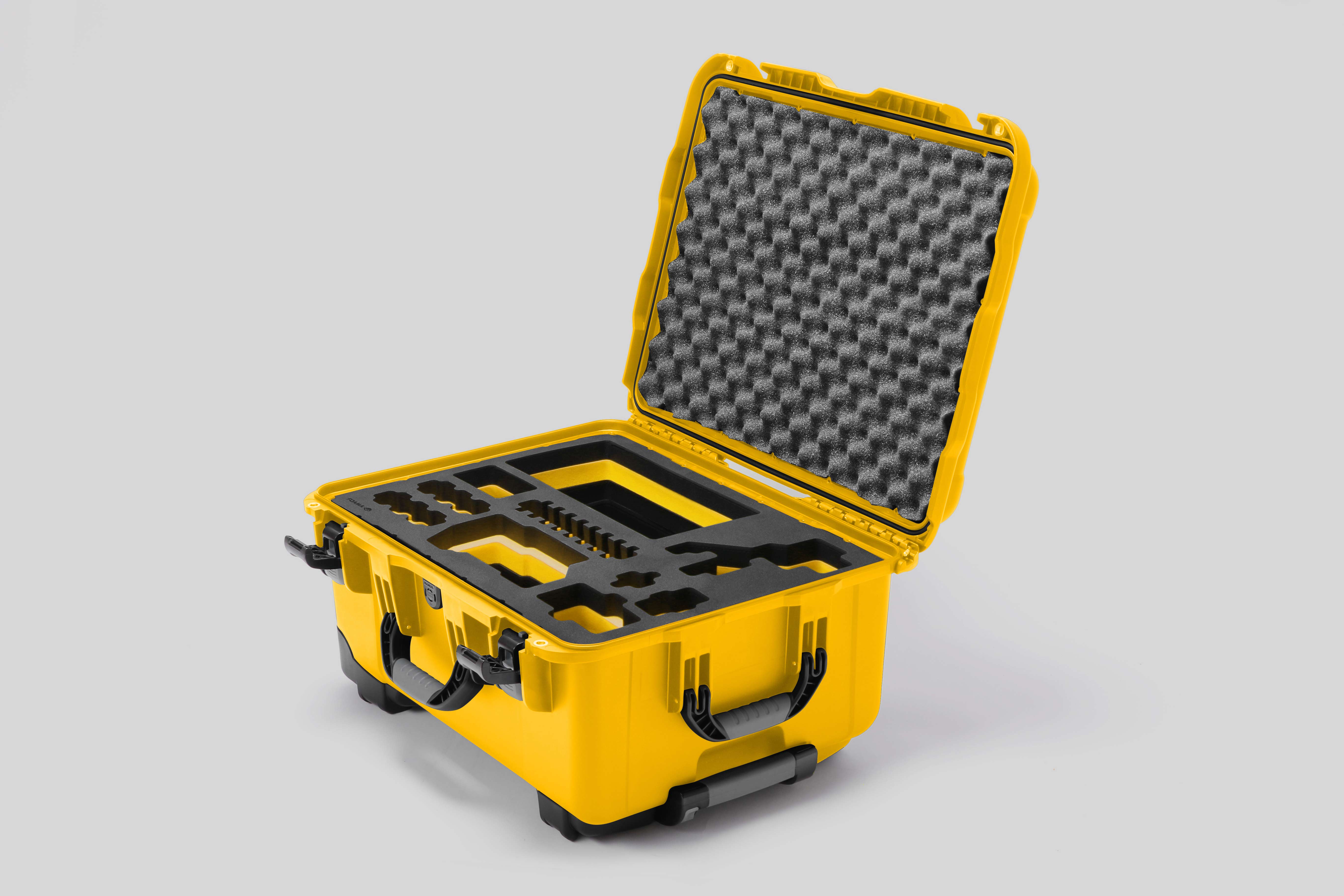 Angled view of Sony FX3 Yellow Color Studio Case and Custom Foam Insert with a Yellow Layer