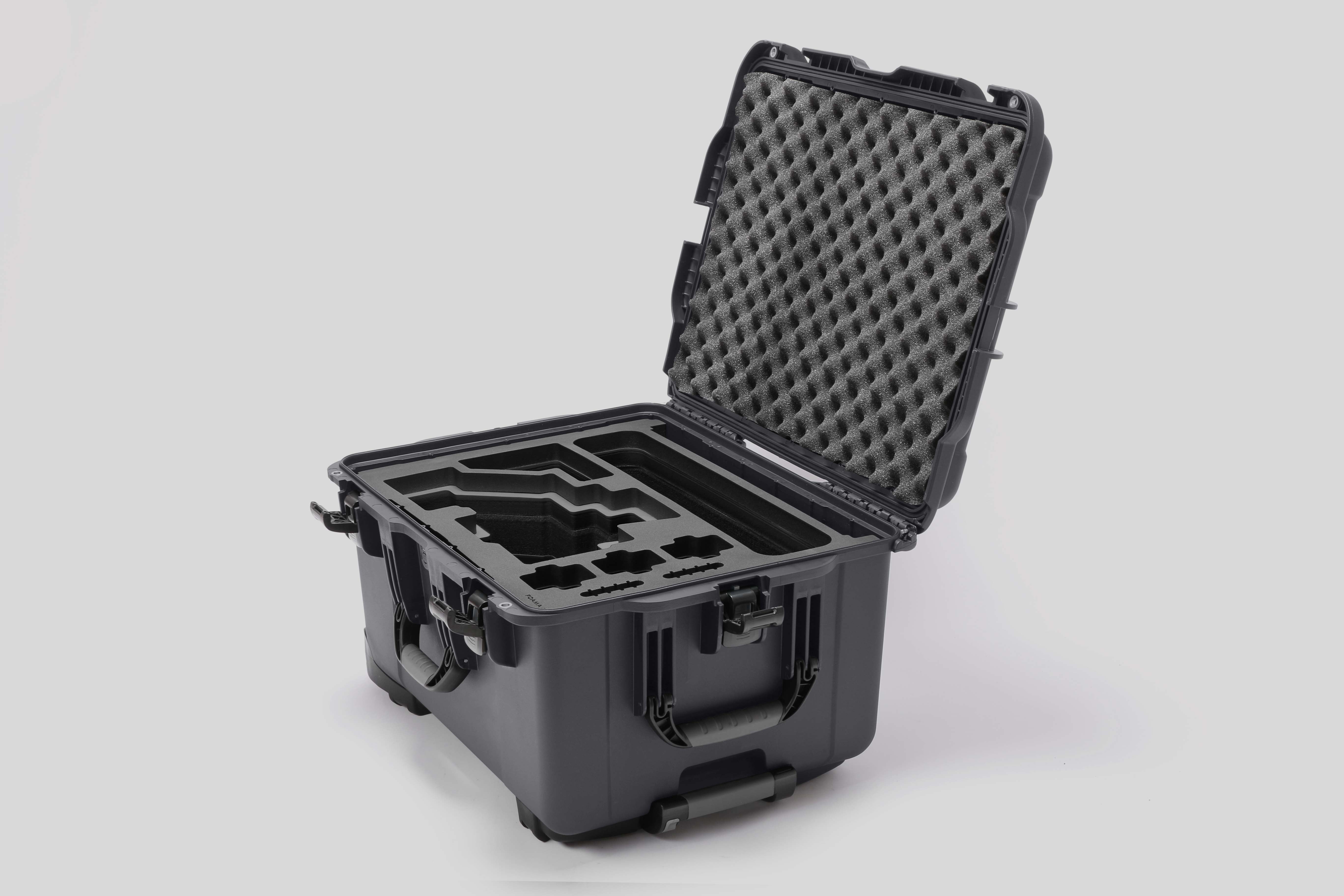 Angled view of Sony FX6 Graphite Color Studio Case and Custom Foam Insert