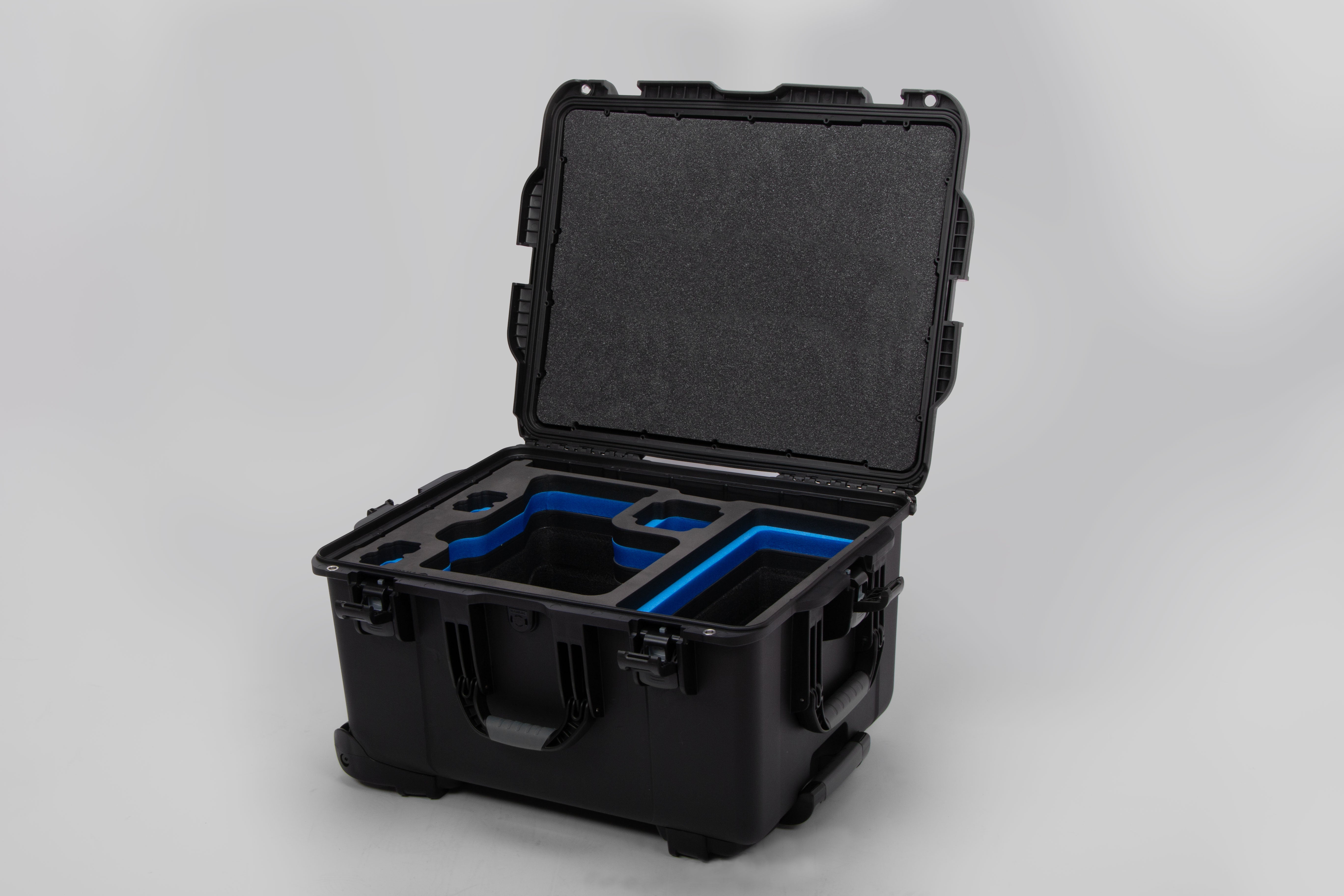 Angle view of Black Color Sony Venice 2 Studio Case with Blue Layer Custom Foam Insert