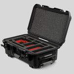Angle view of Black Color ARRI HI-5 Carry-On Case with Red Layer Custom Foam Insert