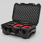 Angle view of Black Color Canon C400 Camera Carry-on Case and Red Layer Custom Foam Insert