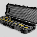 Angled view of Foama Fortified Black Color Hard Case and Custom Foam Insert with Yellow Layer for DJI D-RTK 2 Mobile Station