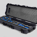 Angled view of Foama Fortified Graphite Color Hard Case and Custom Foam Insert with Blue Layer for DJI D-RTK 2 Mobile Station