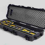 Angled view of Foama Fortified Graphite Color Hard Case and Custom Foam Insert with Yellow Layer for DJI D-RTK 2 Mobile Station