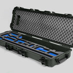 Angled view of Foama Fortified Olive Color Hard Case and Custom Foam Insert with Blue Layer for DJI D-RTK 2 Mobile Station
