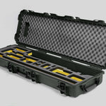 Angled view of Foama Fortified Olive Color Hard Case and Custom Foam Insert with Yellow Layer for DJI D-RTK 2 Mobile Station