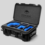 Angled view of Foama Black Color Carry-on case and Custom Foam Insert with Blue Layer for RED Komodo-X
