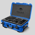 Angled view of Foama Blue Color Carry-on case and Custom Foam Insert for RED Komodo-X