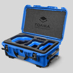 Angled view of Foama Blue Color Carry-on case and Custom Foam Insert with Blue Layer for RED Komodo-X