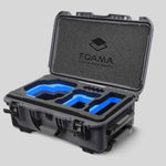 Angled view of Foama Graphite Color Carry-on case and Custom Foam Insert with Blue Layer for RED Komodo-X