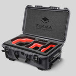 Angled view of Foama Graphite Color Carry-on case and Custom Foam Insert with Red Layer for RED Komodo-X