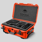 Angled view of Foama Orange Color Carry-on case and Custom Foam Insert for RED Komodo-X