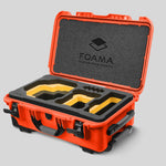 Angled view of Foama Orange Color Carry-on case and Custom Foam Insert with Yellow Layer for RED Komodo-X