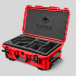 Angled view of Foama Red Color Carry-on case and Custom Foam Insert for RED Komodo-X