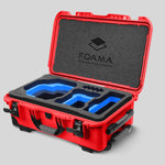 Angled view of Foama Red Color Carry-on case and Custom Foam Insert with Blue Layer for RED Komodo-X