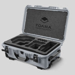 Angled view of Foama Silver Color Carry-on case and Custom Foam Insert for RED Komodo-X