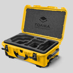 Angled view of Foama Yellow Color Carry-on case and Custom Foam Insert for RED Komodo-X