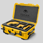 Angled view of Foama Yellow Color Carry-on case and Custom Foam Insert with Yellow Layer for RED Komodo-X