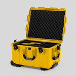 Angle view of Yellow Color Sony Burano Heavy Duty Roller Case and Custom Foam Insert with Yellow Layer for Burano Camera And Accessories