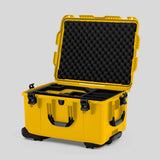 Angle view of Yellow Color Sony Burano Heavy Duty Roller Case and Custom Foam Insert with Yellow Layer for Burano Camera And Accessories