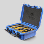 Angled view of Foama Blue Color Carry-on case and Custom Foam Insert with Yellow Layer for Sony FX-3