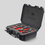 Angled view of Foama Graphite Color Carry-on case and Custom Foam Insert with Red Layer for Sony FX-3