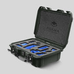 Angled view of Foama Olive Color Carry-on case and Custom Foam Insert with Blue Layer for Sony FX-3