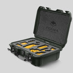 Angled view of Foama Olive Color Carry-on case and Custom Foam Insert with Yellow Layer for Sony FX-3